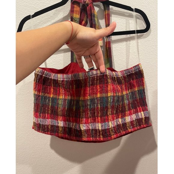 AMERICAN EAGLE Plaid Halter Crop Top - Picture 3 of 4